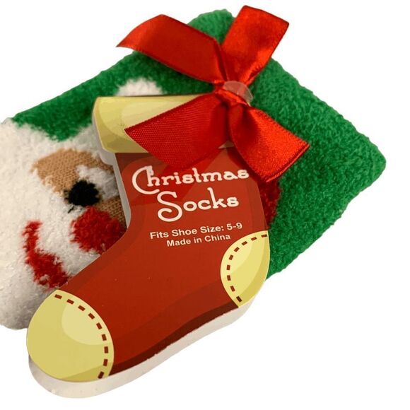 Gold Medal I Women's size 6 -9 Fuzzy Santa Clause Slip Resistant Christmas Socks - Picture 3 of 8